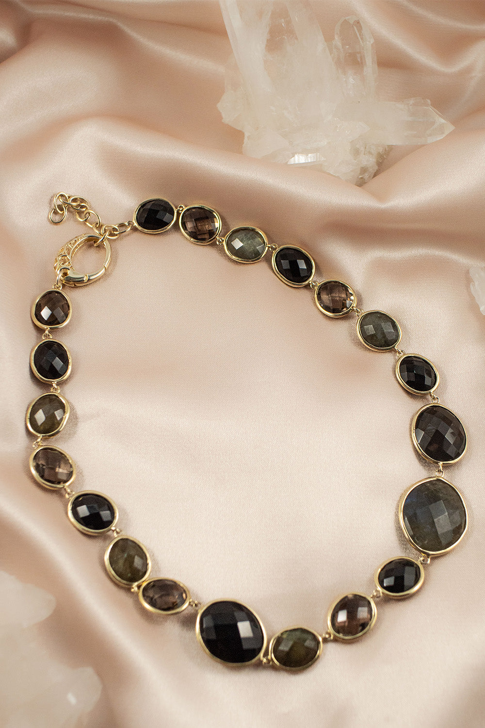 Sivalya Black Onyx Labradorite Necklace and Earrings Set - Paris