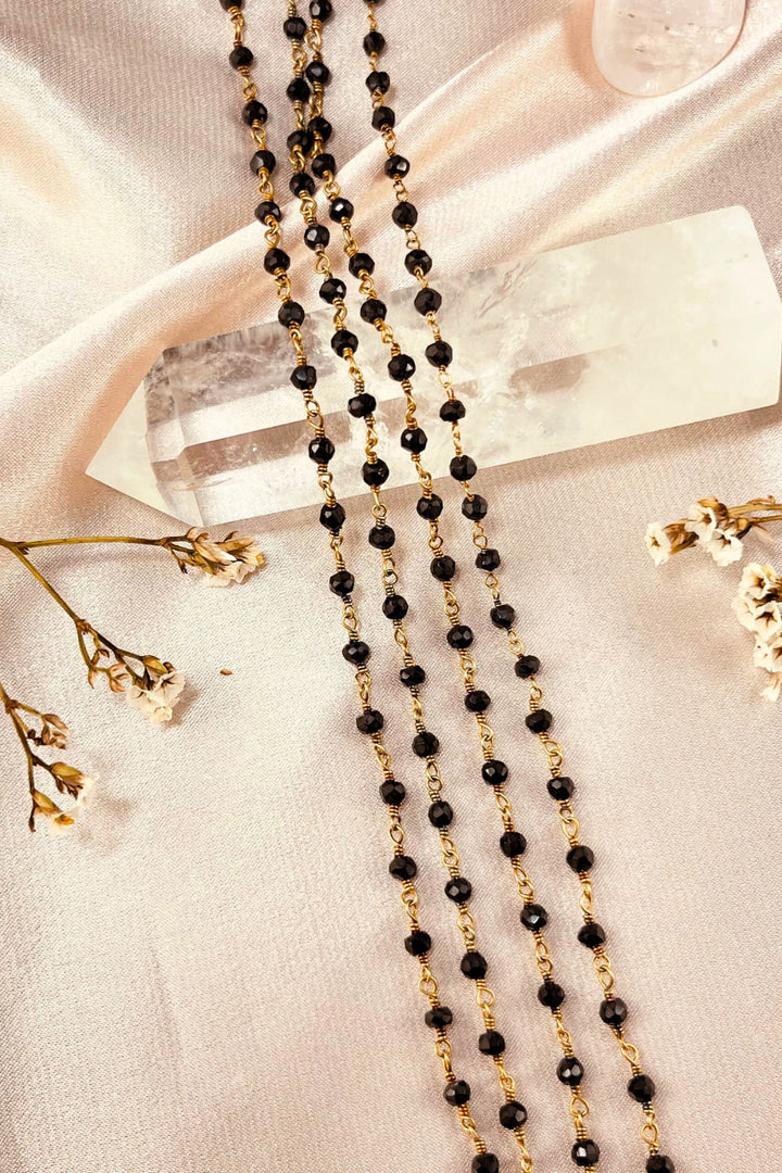 Sivalya Black Spinel Beaded Link Chain Necklace