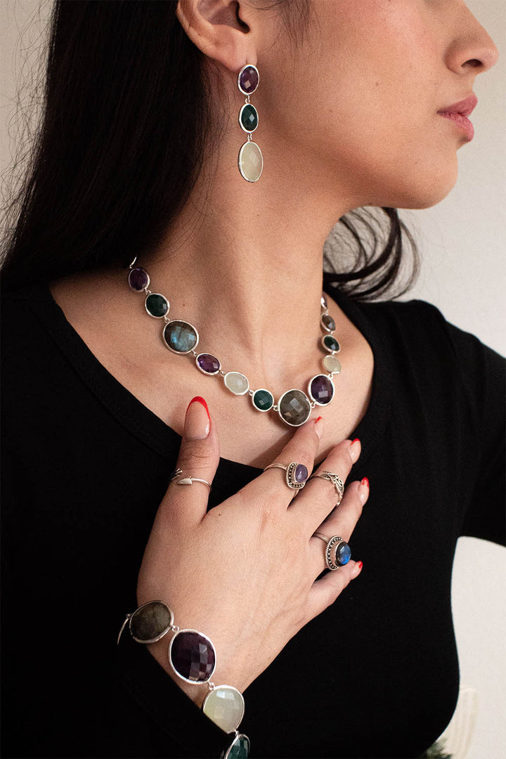 Sivalya Multi Gemstone Necklace and Earrings Set - Paris