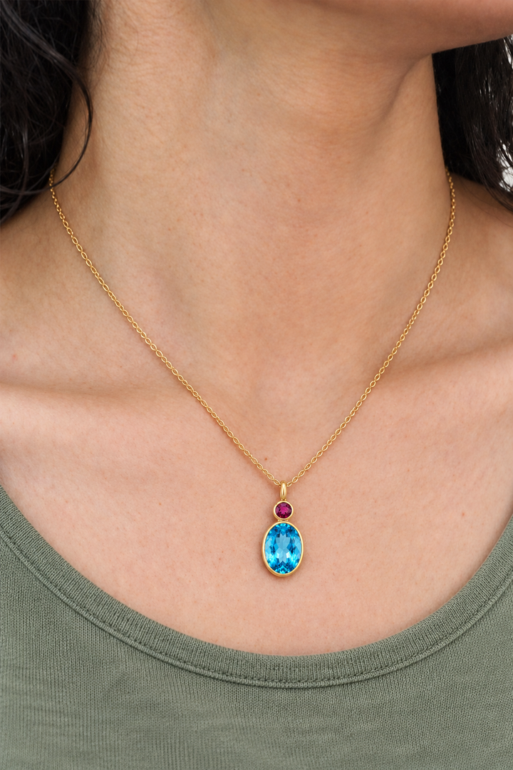 Sky Blue Topaz &amp; Tourmaline Oval Cut Charm