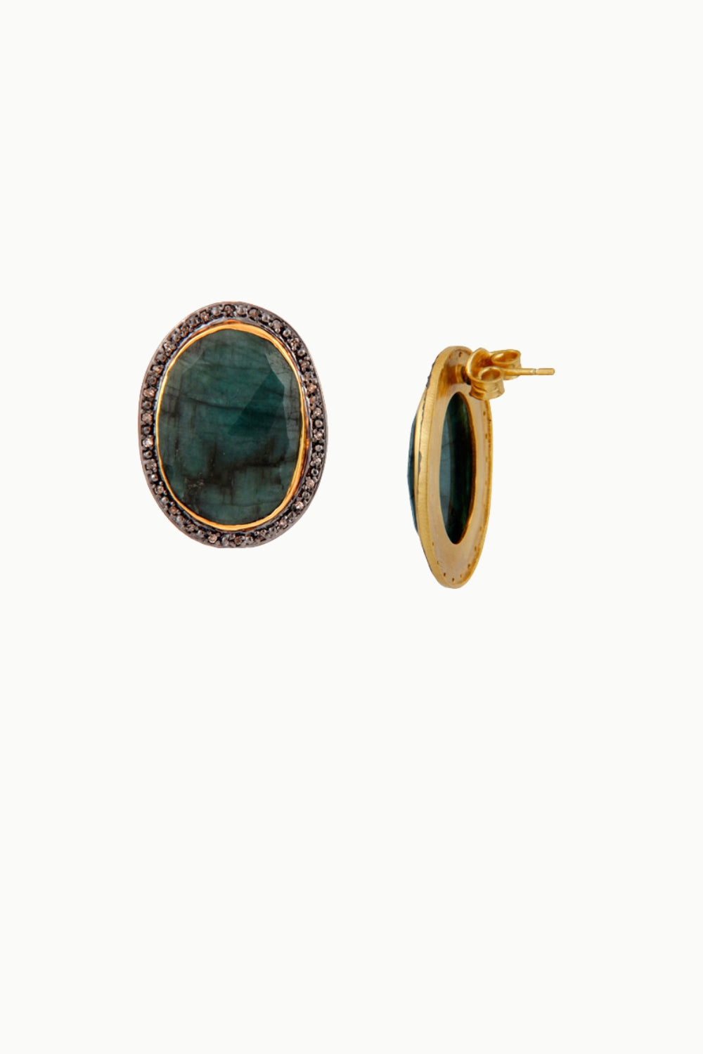 Divine Spark Emerald and Diamond Gold Post Earrings | Sivalya