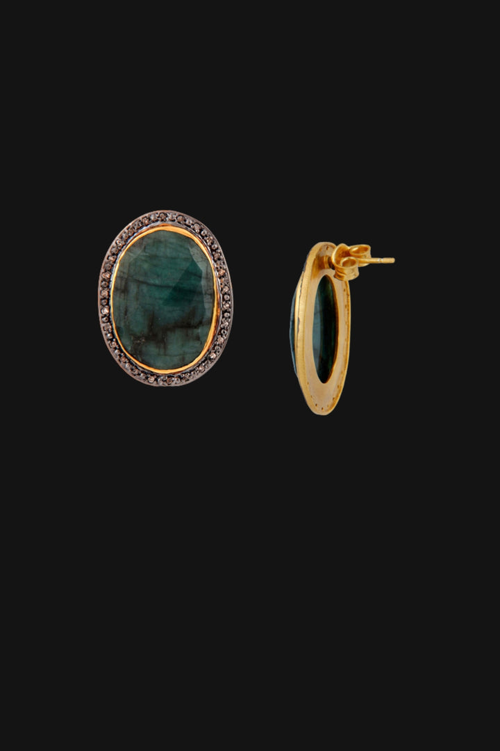 Divine Spark Emerald and Diamond Gold Post Earrings | Sivalya