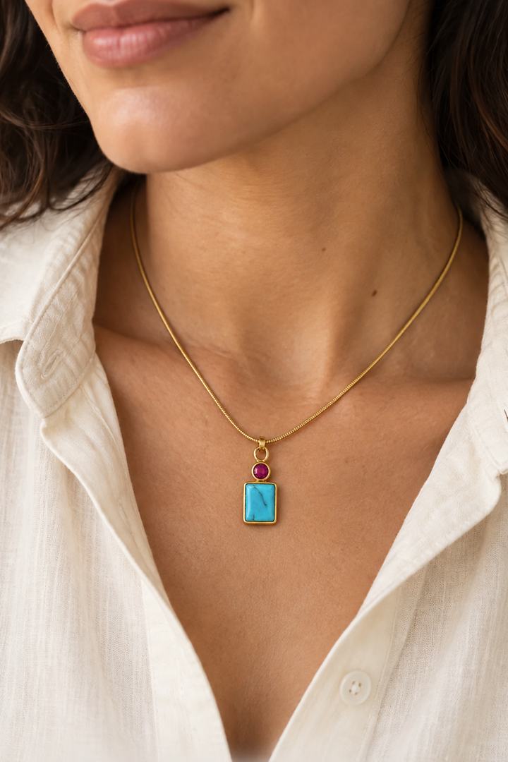 Turquoise &amp; Tourmaline Cabochon Charm