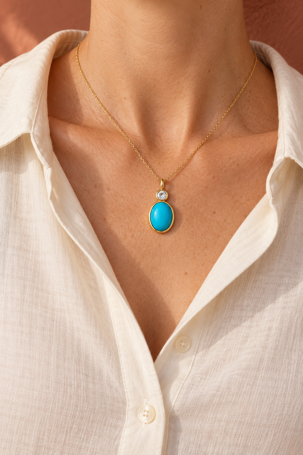 Turquoise &amp; White Sapphire Oval Cut Charm