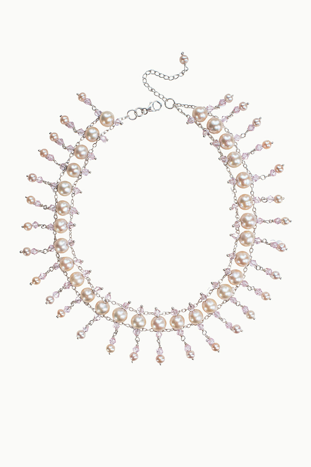 Venice Peach Pearl Choker Necklace Sterling Silver