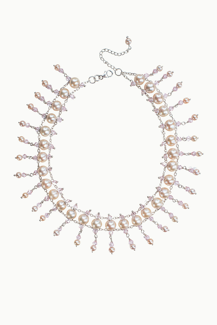 Venice Peach Pearl Choker Necklace Sterling Silver
