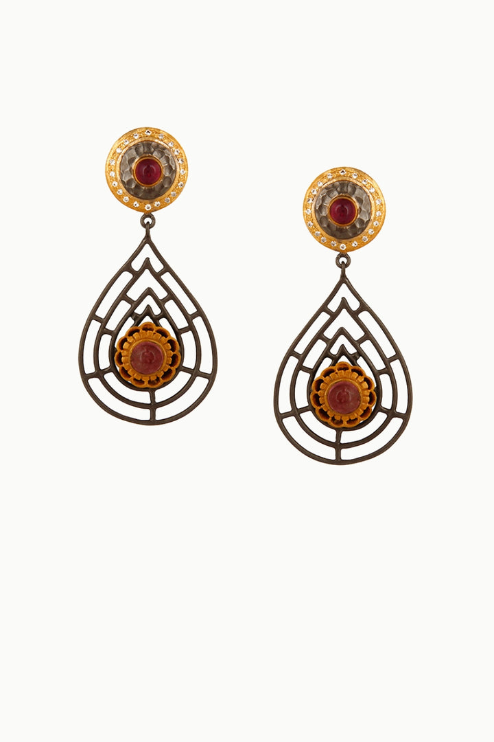 Enchanted Dangle Drop Gold Earrings with Pink Tourmaline | Sivalya