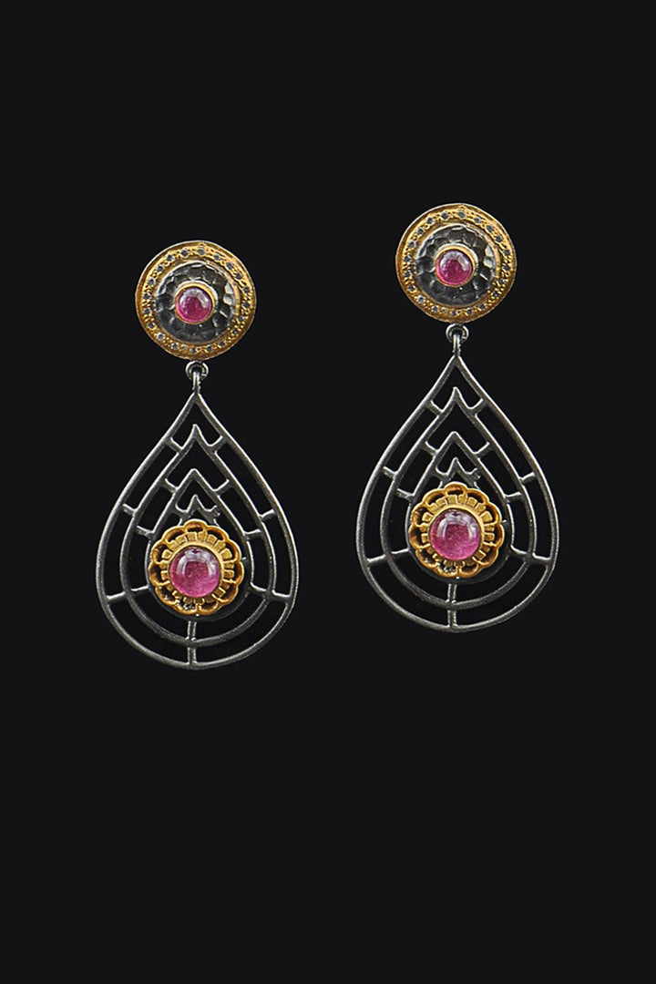 Enchanted Dangle Drop Gold Earrings with Pink Tourmaline | Sivalya