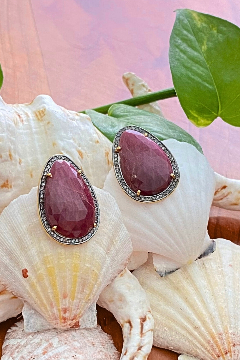 Divine Spark Ruby and Diamond Gold Stud Earrings | Sivalya