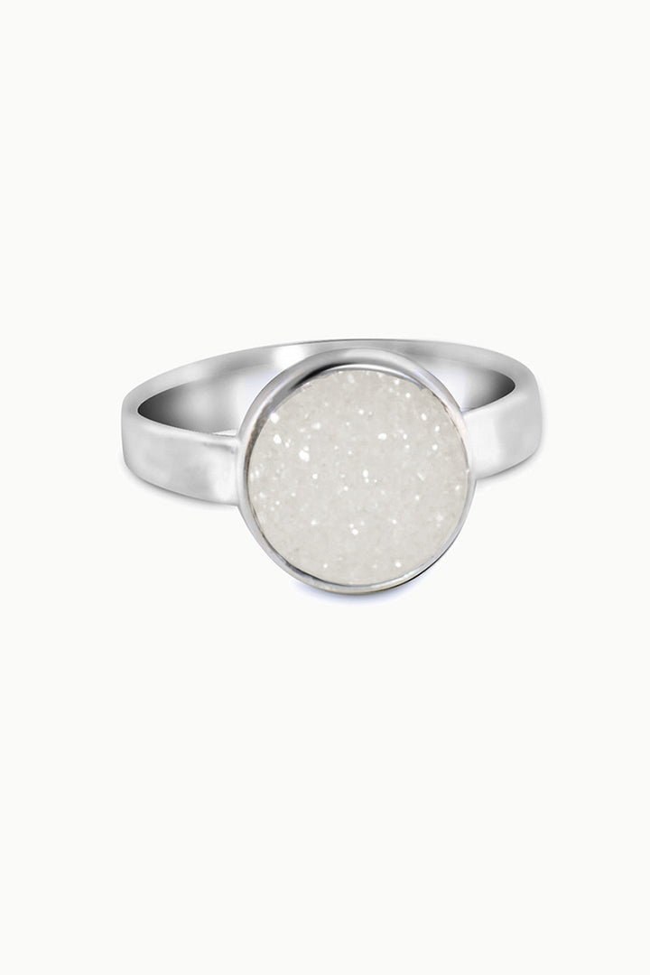 White Sparkle Sterling Silver Ring - Druzy