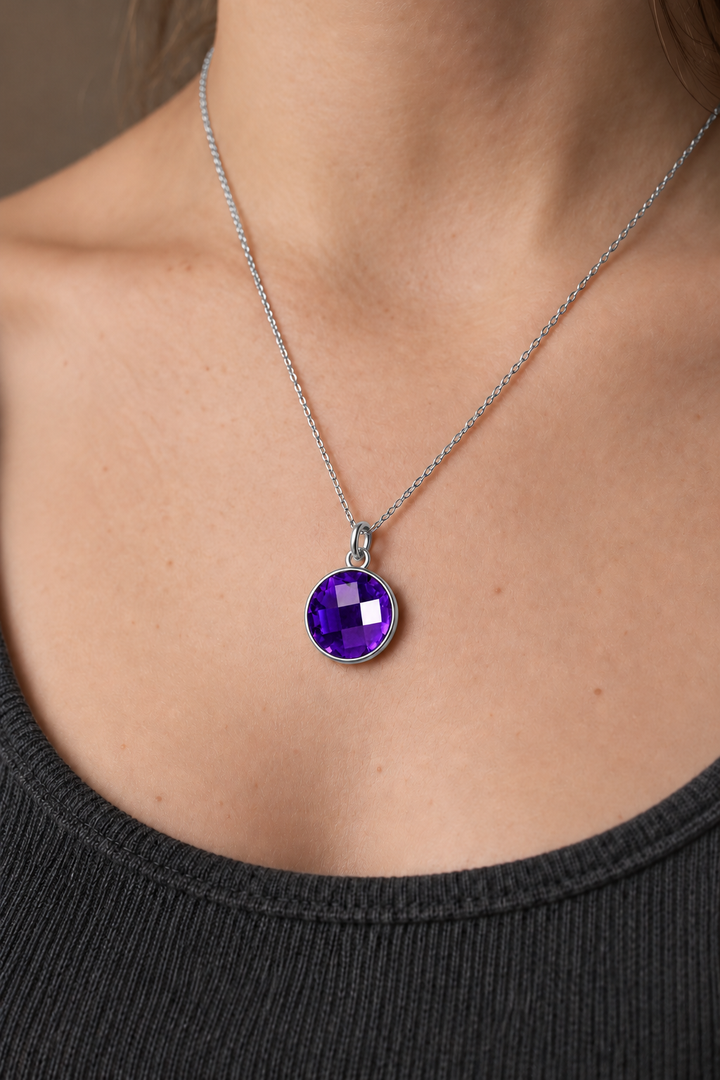 Amethyst Round Disk Charm