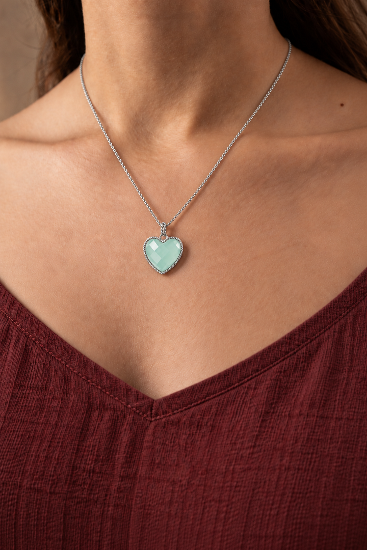 Aqua Chalcedony Heart Charm