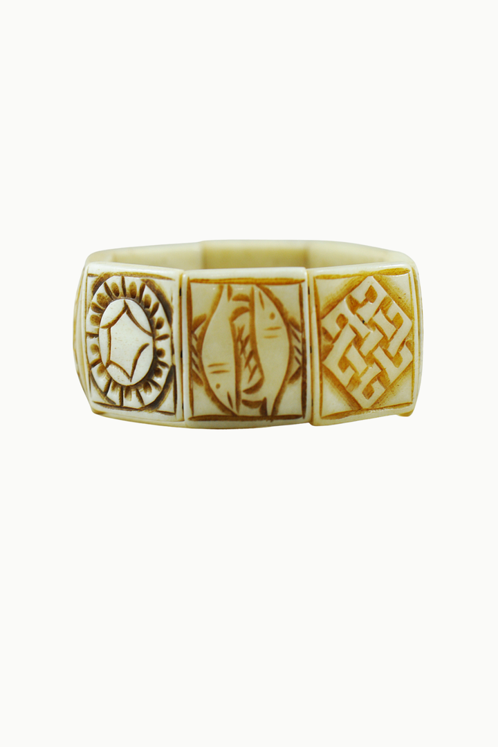 Buddhist 8 Auspicious Symbols Yak Bone Bracelet for Men White