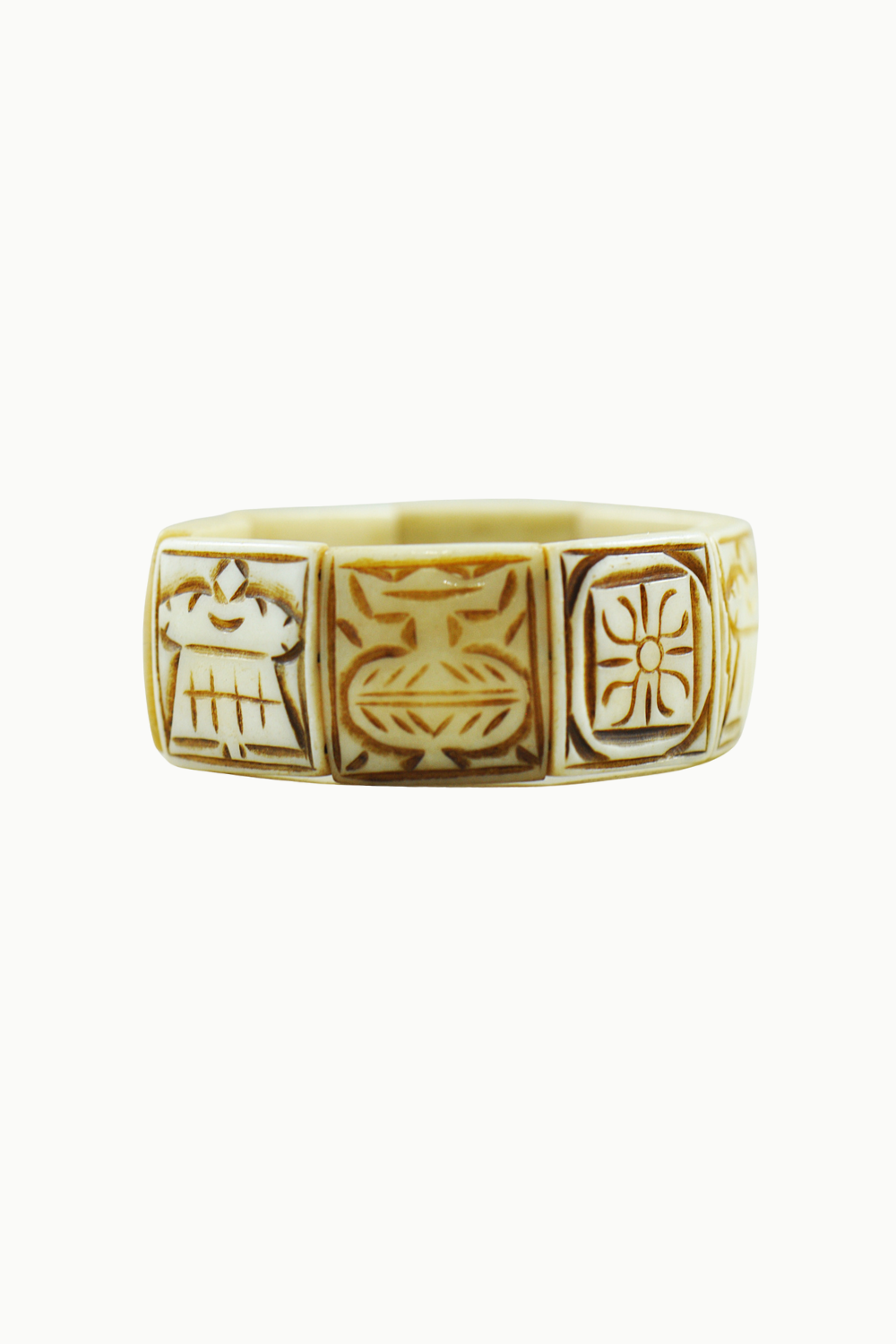 Buddhist 8 Auspicious Symbols Yak Bone Bracelet for Men White