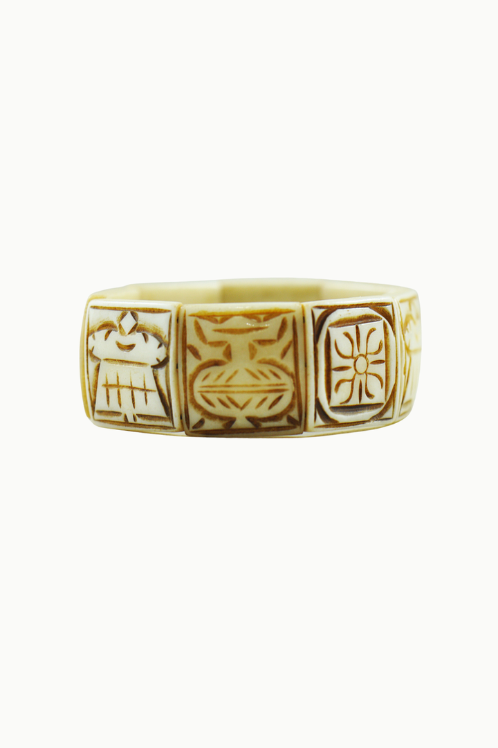 Buddhist 8 Auspicious Symbols Yak Bone Bracelet for Men White