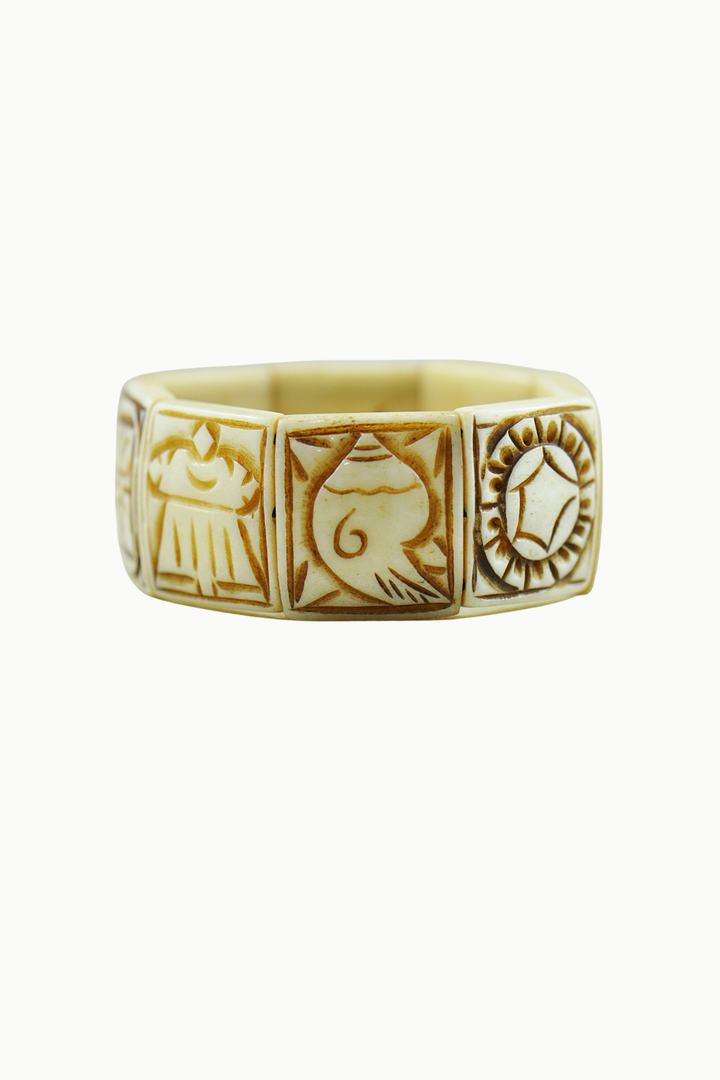Buddhist 8 Auspicious Symbols Yak Bone Bracelet for Men White