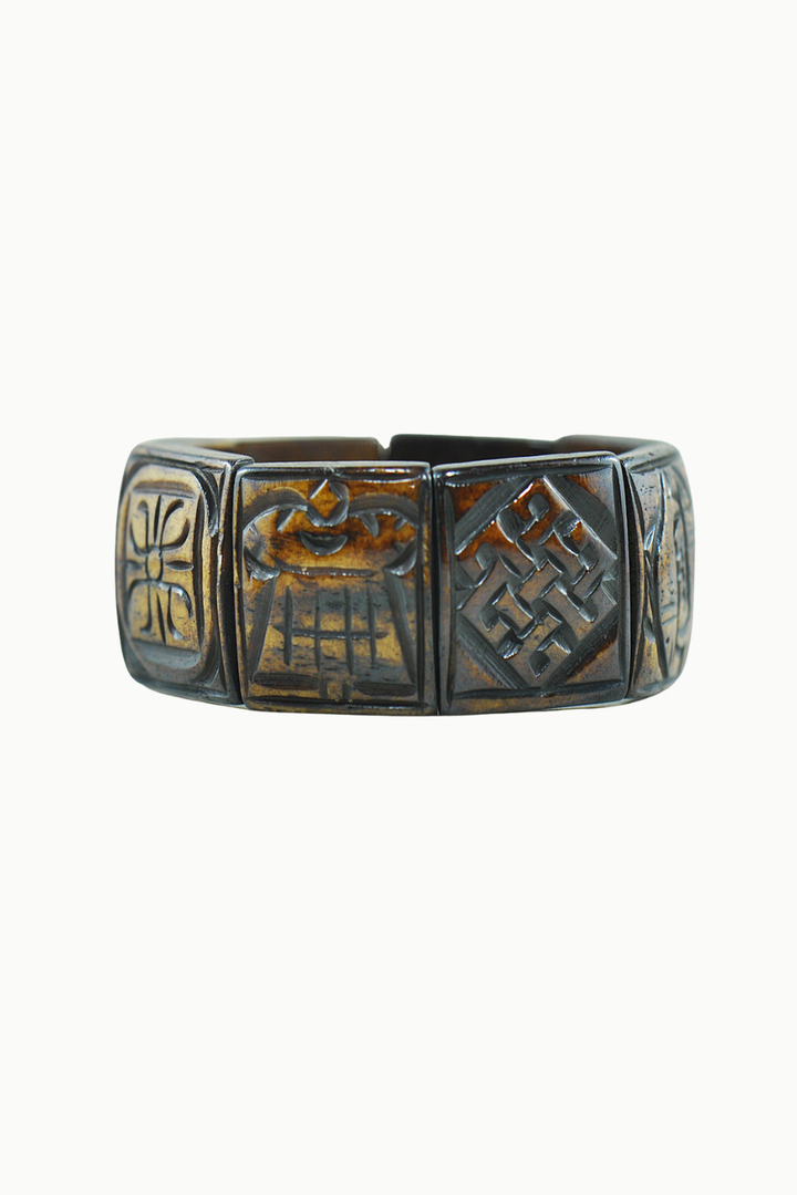 Buddhist 8 Auspicious Symbols Yak Bone Bracelet for Men Brown