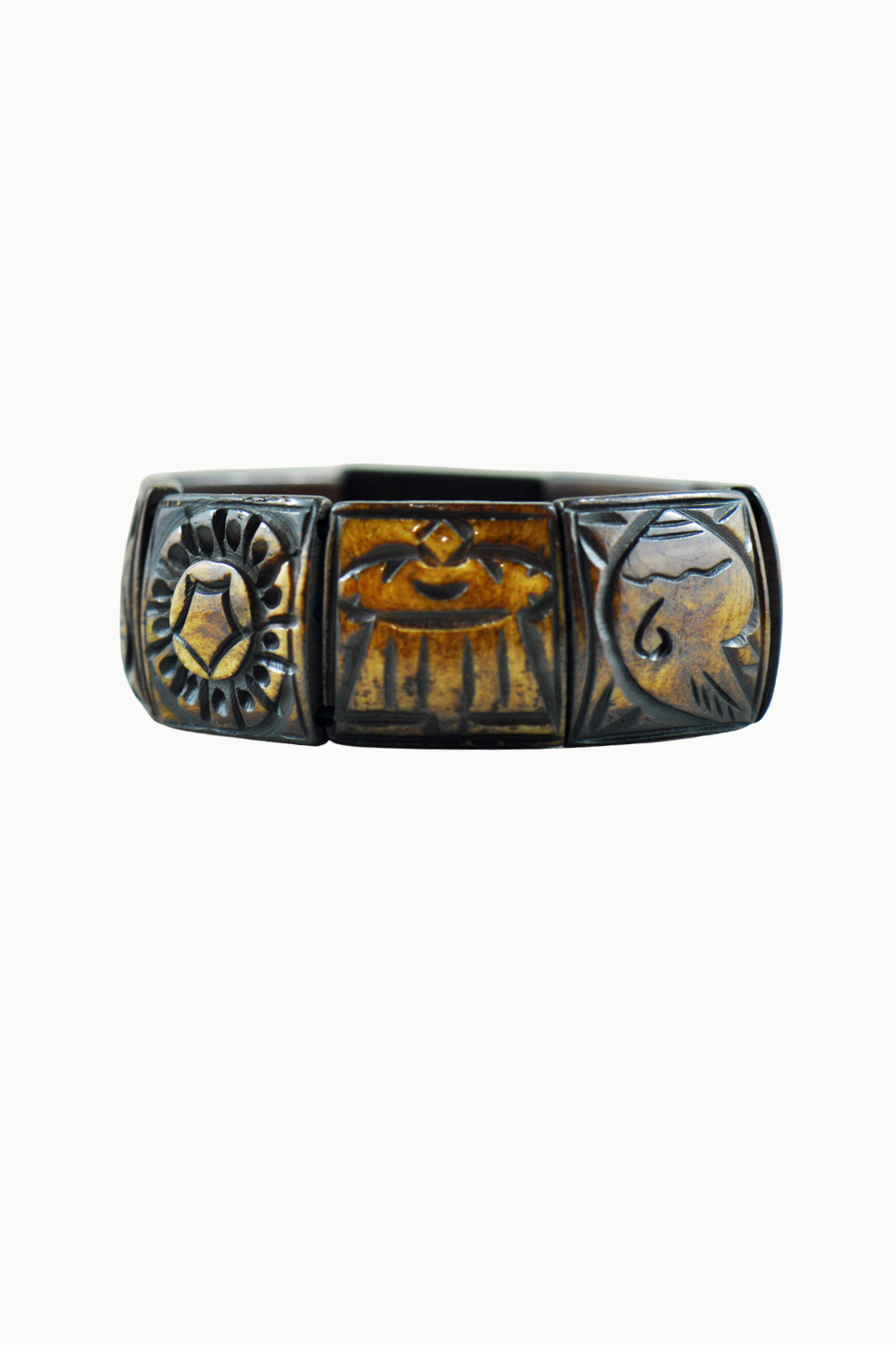 Buddhist 8 Auspicious Symbols Yak Bone Bracelet for Men Brown
