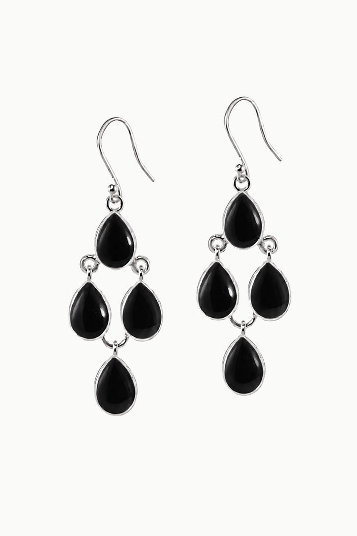Black Onyx Sterling Silver Dangle Earrings, Dew Drops - Wholesale