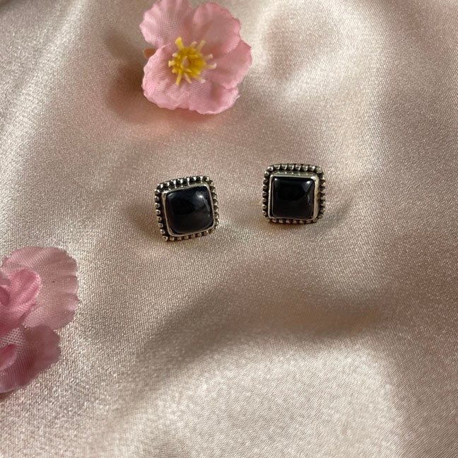 Black Onyx Earrings - Petite Silver Studs