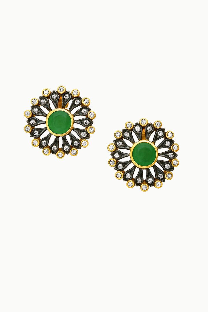 Blossom Emerald and Diamond Flower Stud Earrings Gold