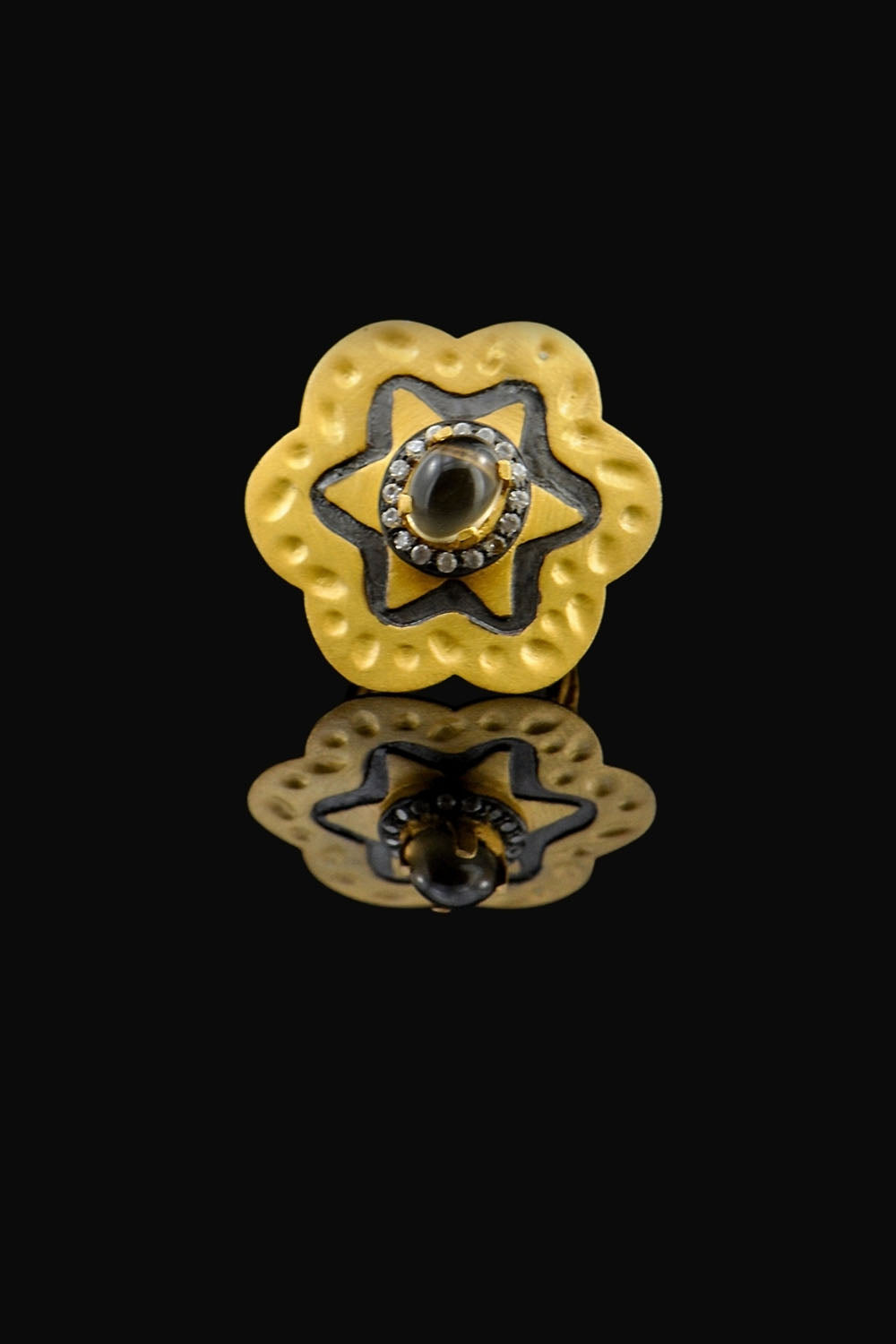 Blossom Flower Ring with Polki Diamonds & Smoky Quartz Gold | Sivalya