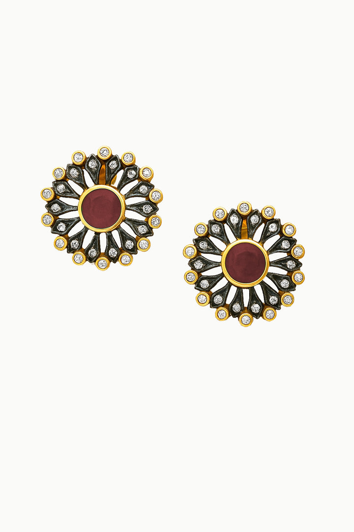 Blossom Ruby and Diamond Flower Stud Earrings Gold | Sivalya
