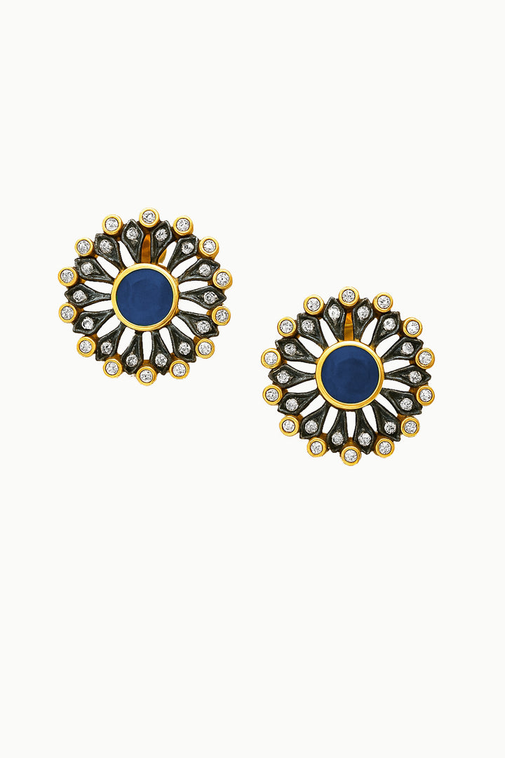 Blossom Sapphire and Diamond Flower Stud Earrings Gold
