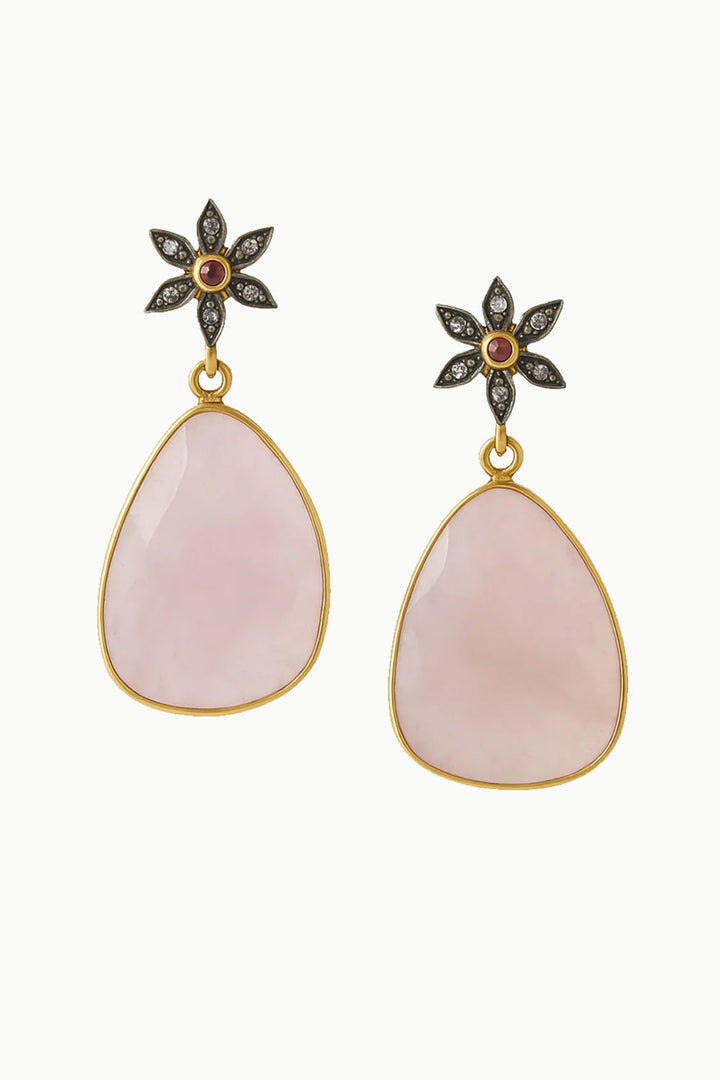 Blush Rose Quartz Slice with Diamonds Earrings