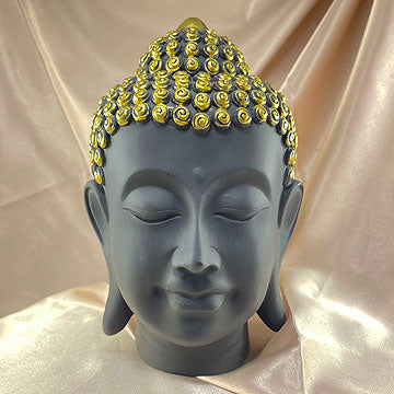 Sivalya Buddha Head Statue in Wood Black and Gold