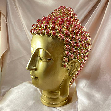 Sivalya Buddha Head Wooden Statue Red and Gold