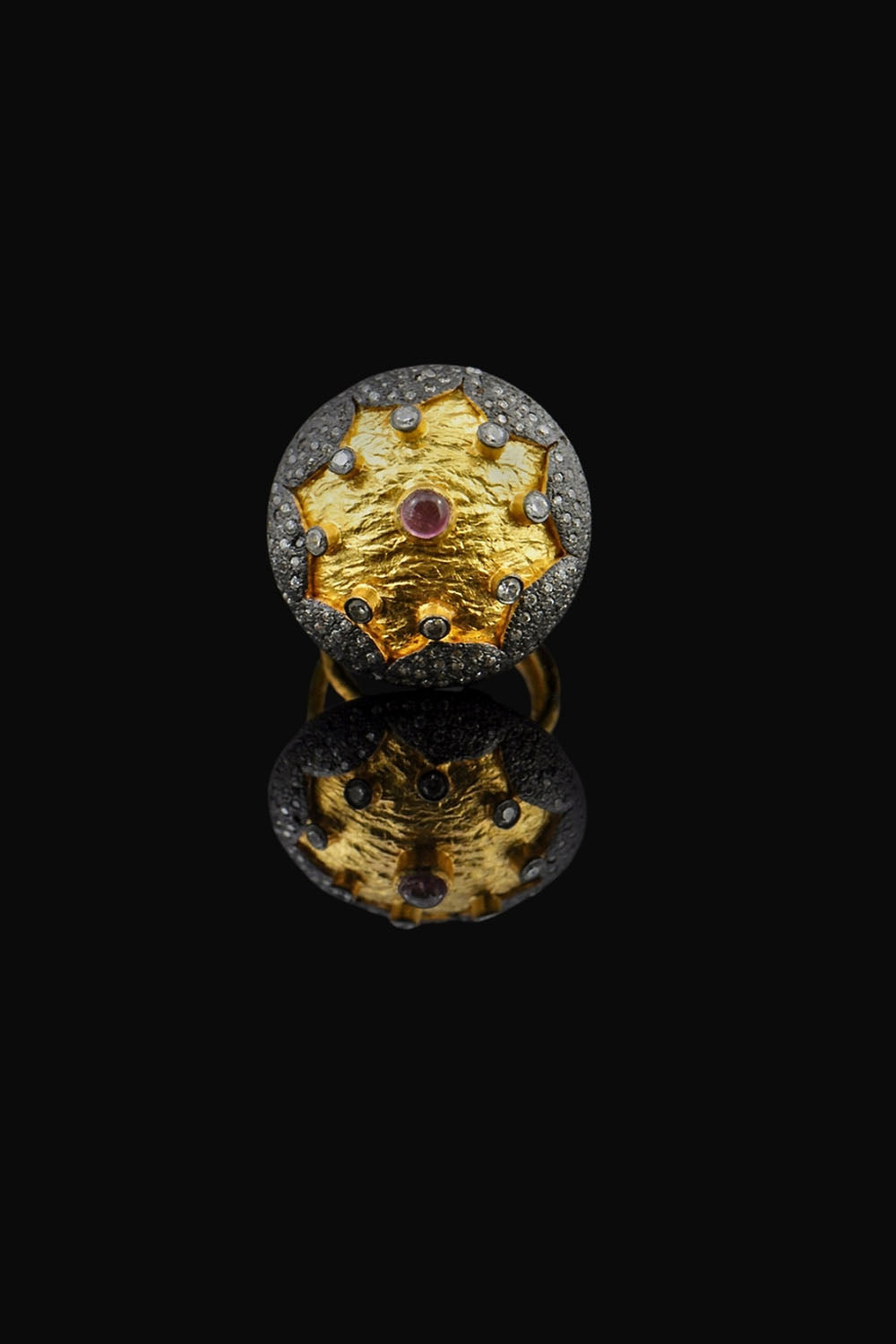 Crown Ring with Tourmaline and Polki Diamonds Two Tone Gold | Sivalya