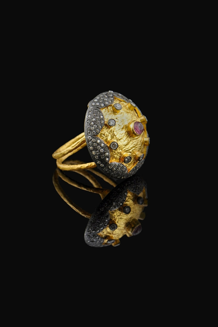 Crown Ring with Tourmaline and Polki Diamonds Two Tone Gold | Sivalya