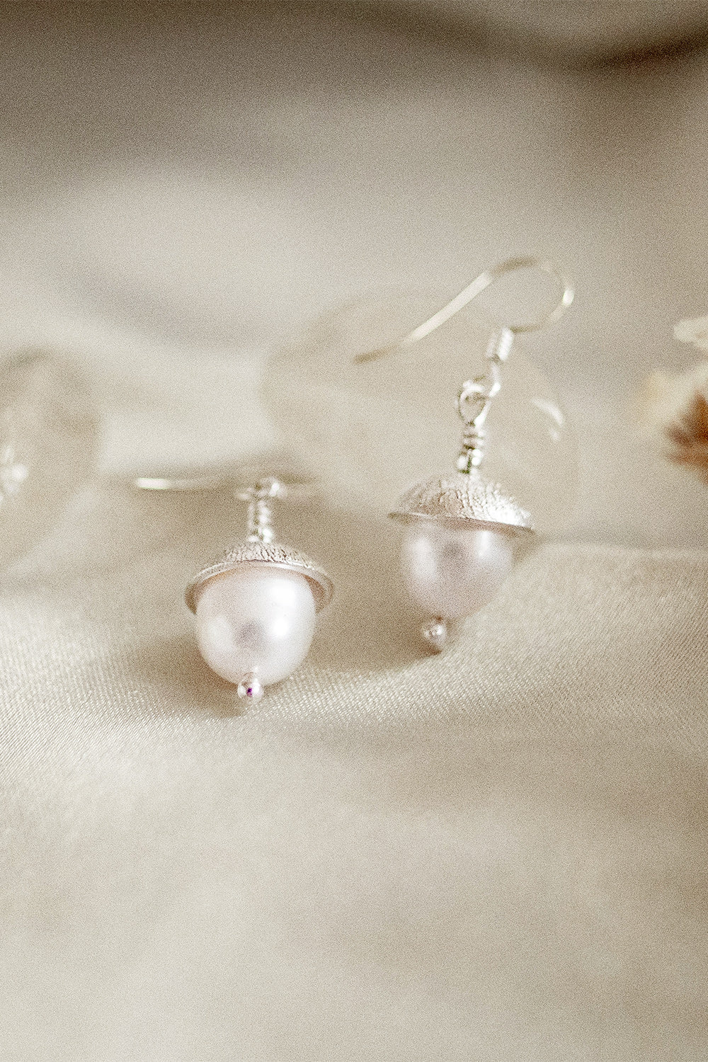 Dainty Pearl Drop Earrings Sterling Silver - Ivory
