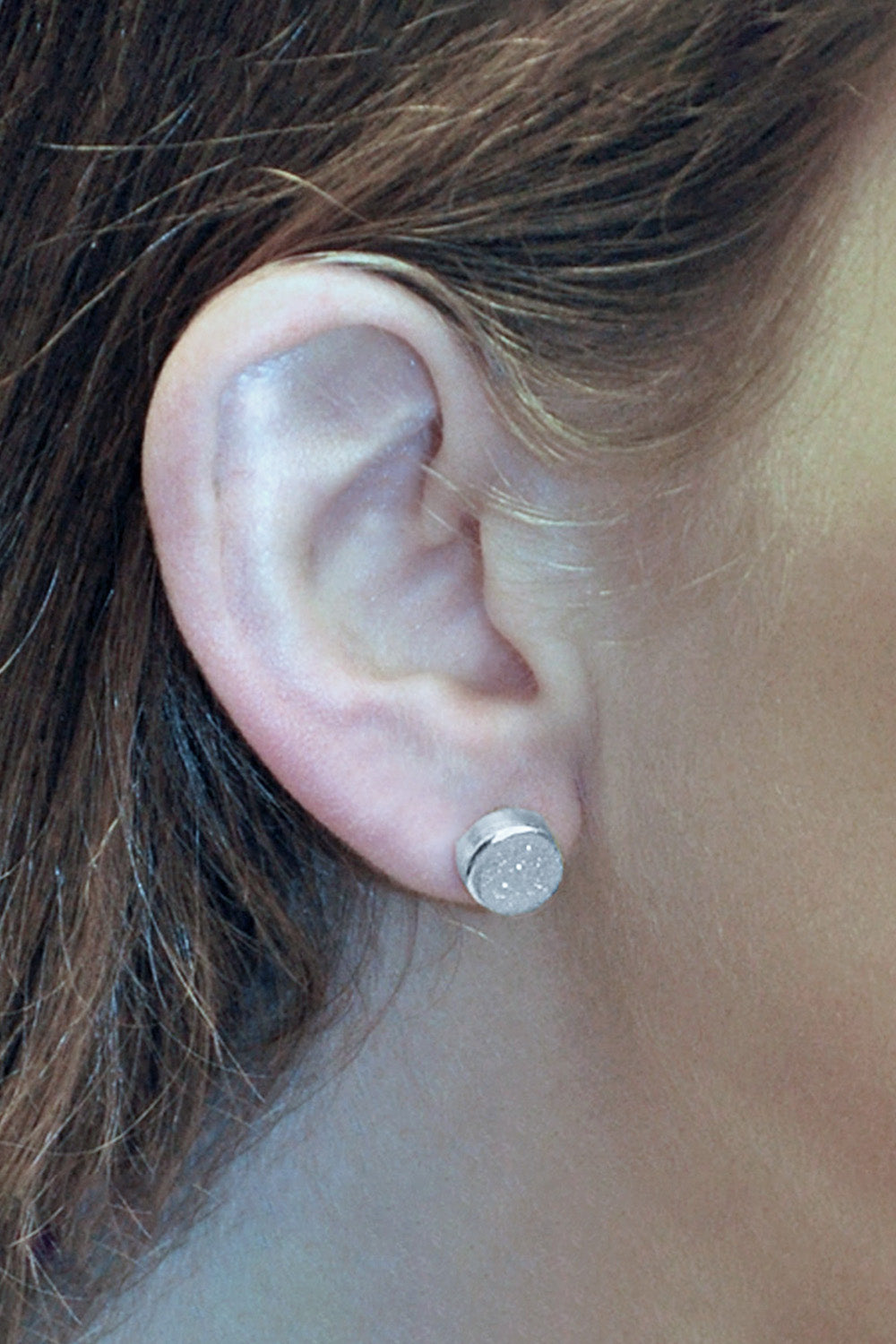 Sivalya White Sparkle Sterling Silver Earrings - Druzy