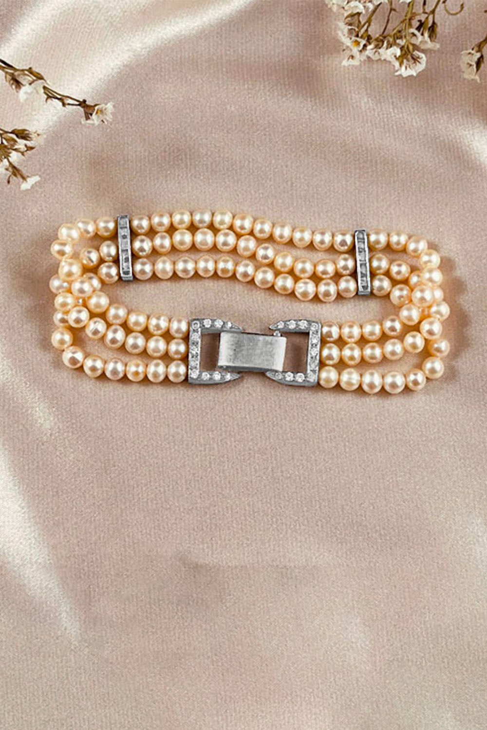 Sivalya Grace Layered Pearls Bracelet Sterling Silver - Peach