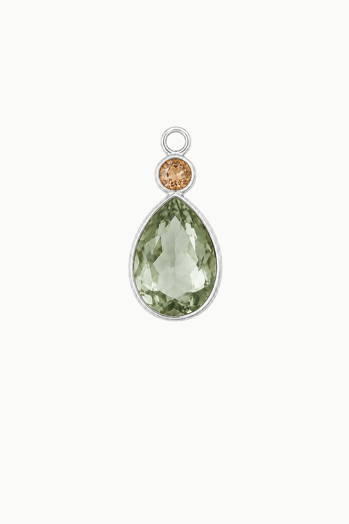 Green Amethyst &amp; Citrine Pear Cut Charm, Sterling Silver
