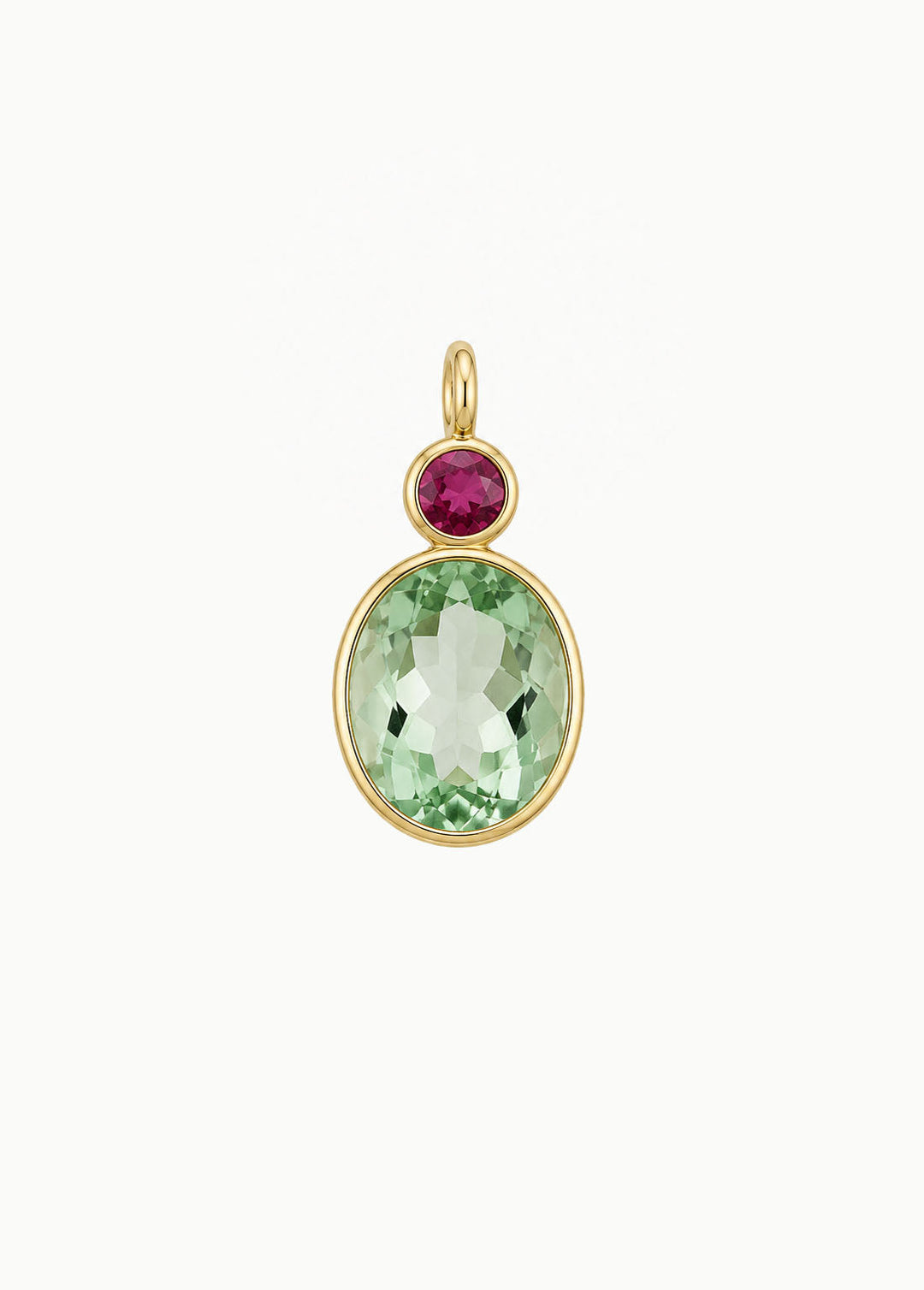 Green Amethyst &amp; Garnet Oval Cut Charm, Gold Vermeil
