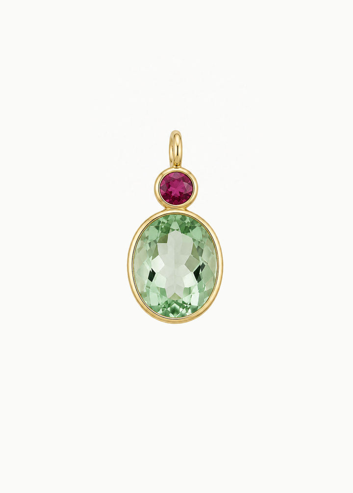 Green Amethyst &amp; Garnet Oval Cut Charm, Gold Vermeil