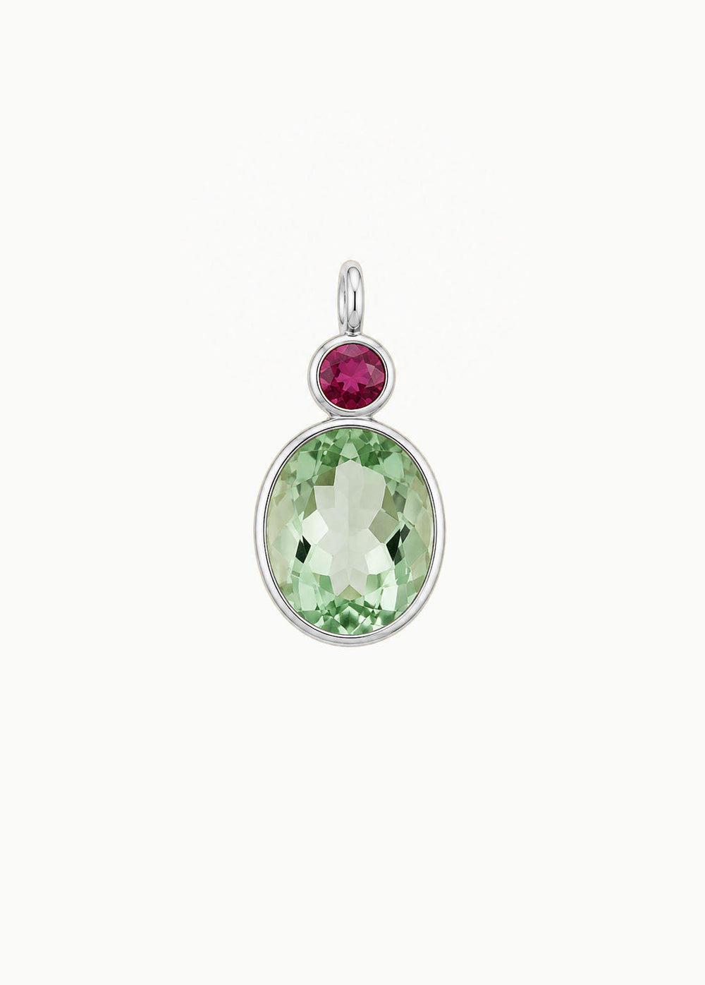 Green Amethyst & Garnet Oval Cut Charm, Sterling Silver