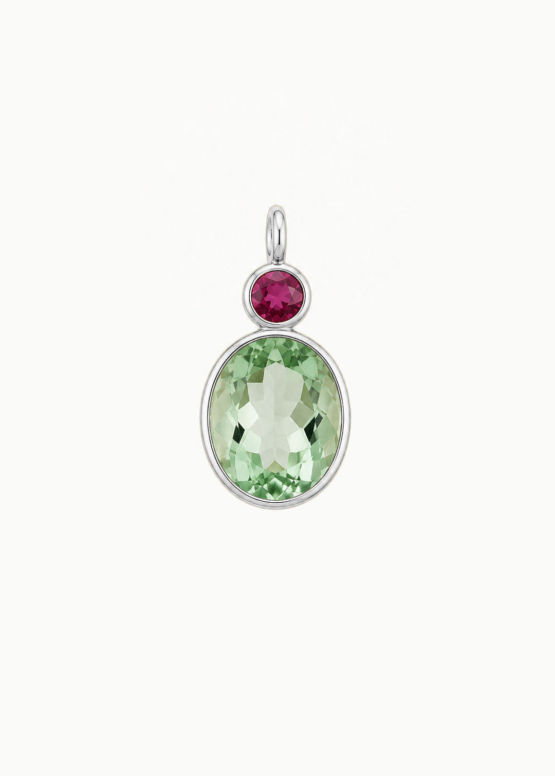 Green Amethyst &amp; Garnet Oval Cut Charm, Sterling Silver