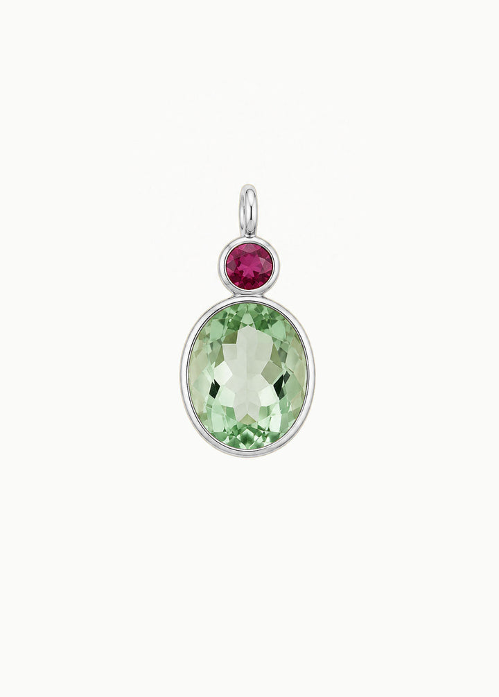 Green Amethyst &amp; Garnet Oval Cut Charm, Sterling Silver