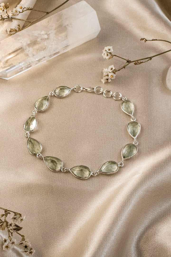 Sivalya Green Amethyst Silver Bracelet - Dew Drops