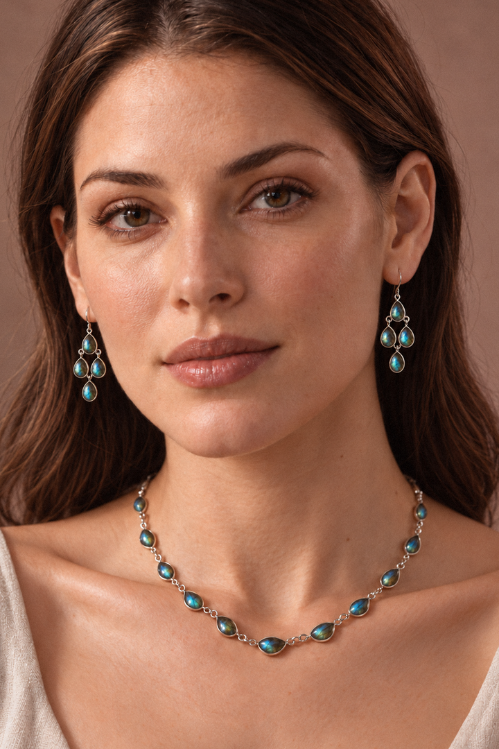 Labradorite Sterling Silver Dangle Earrings, Dew Drops