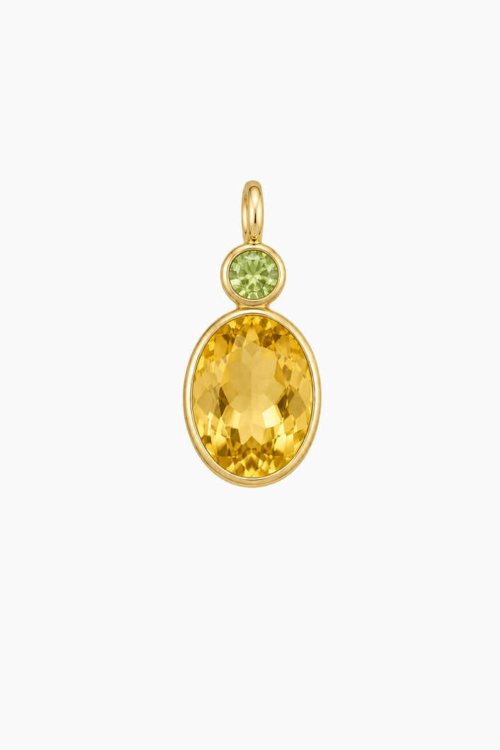 Lemon Quartz &amp; Green Amethyst Oval Cut Charm, Gold Vermeil
