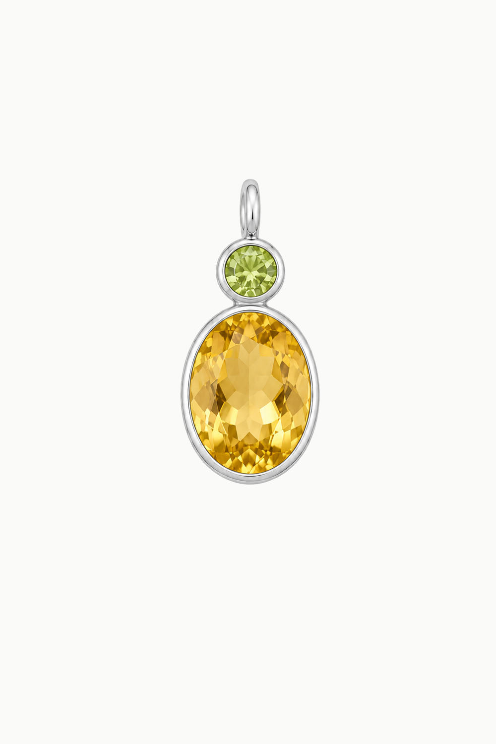 Lemon Quartz &amp; Green Amethyst Oval Cut Charm, Sterling Silver