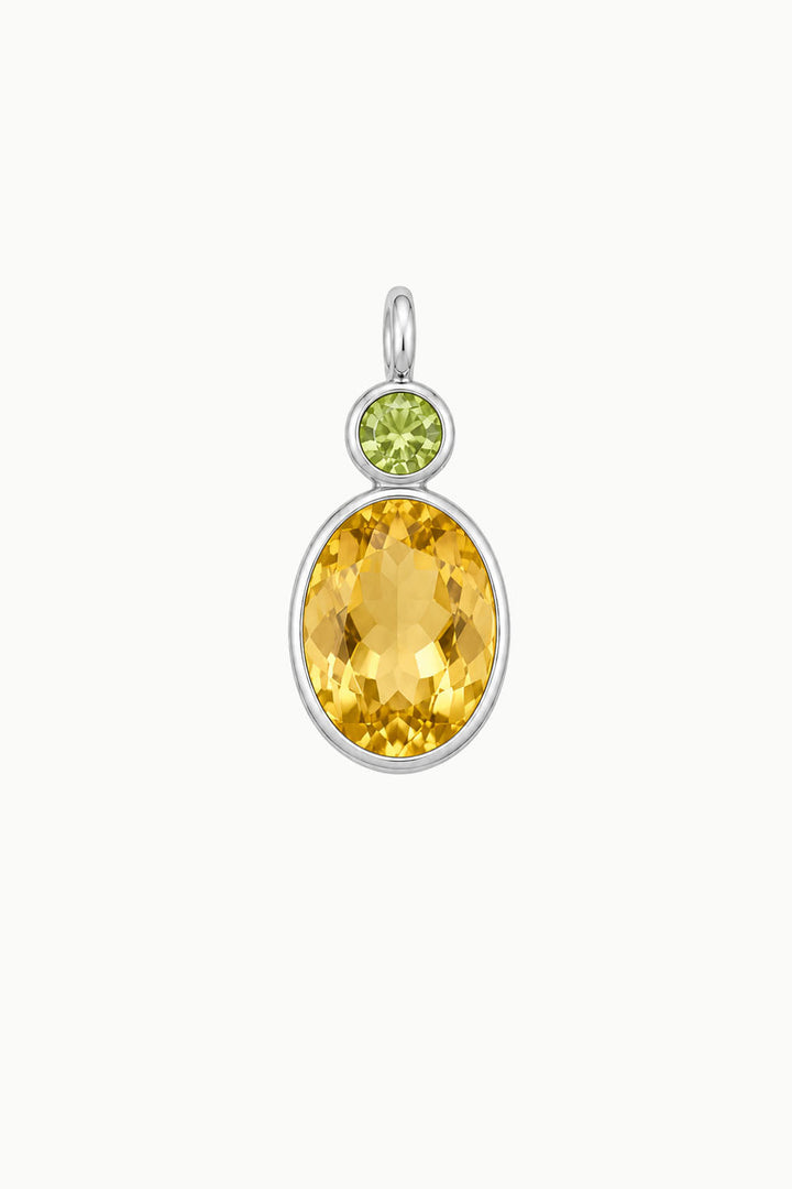 Lemon Quartz &amp; Green Amethyst Oval Cut Charm, Sterling Silver