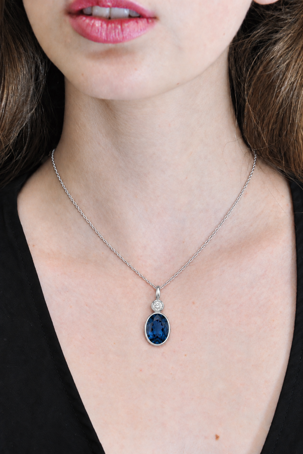 London Blue Topaz &amp; Zircon Oval Cut Charm
