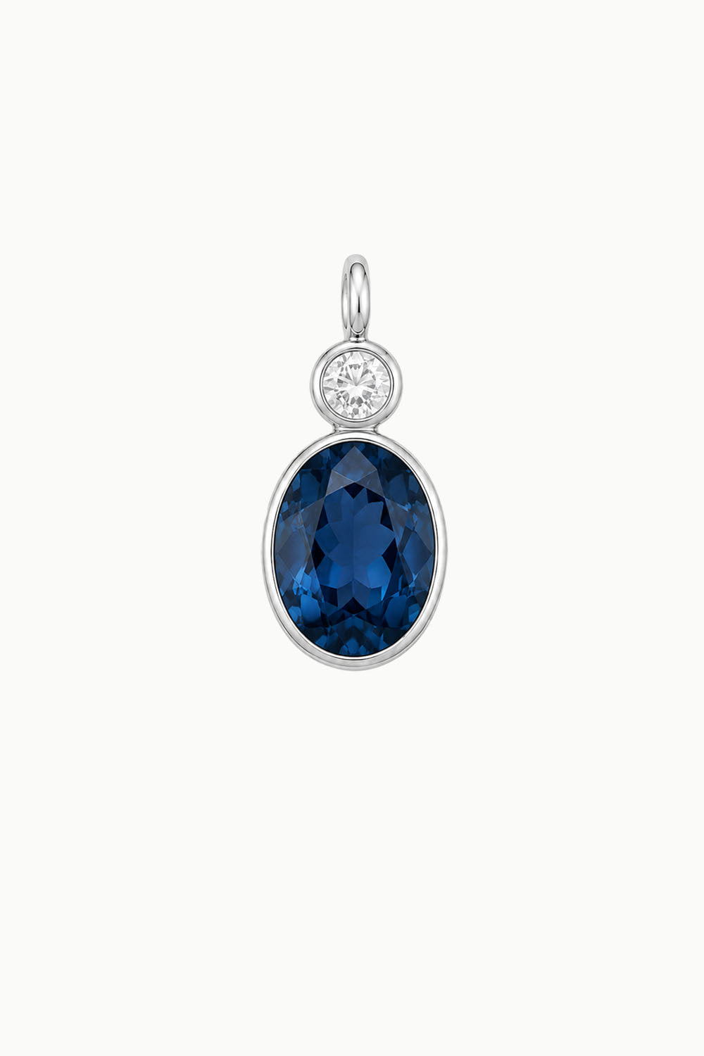 London Blue Topaz &amp; Zircon Oval Cut Charm, Sterling Silver