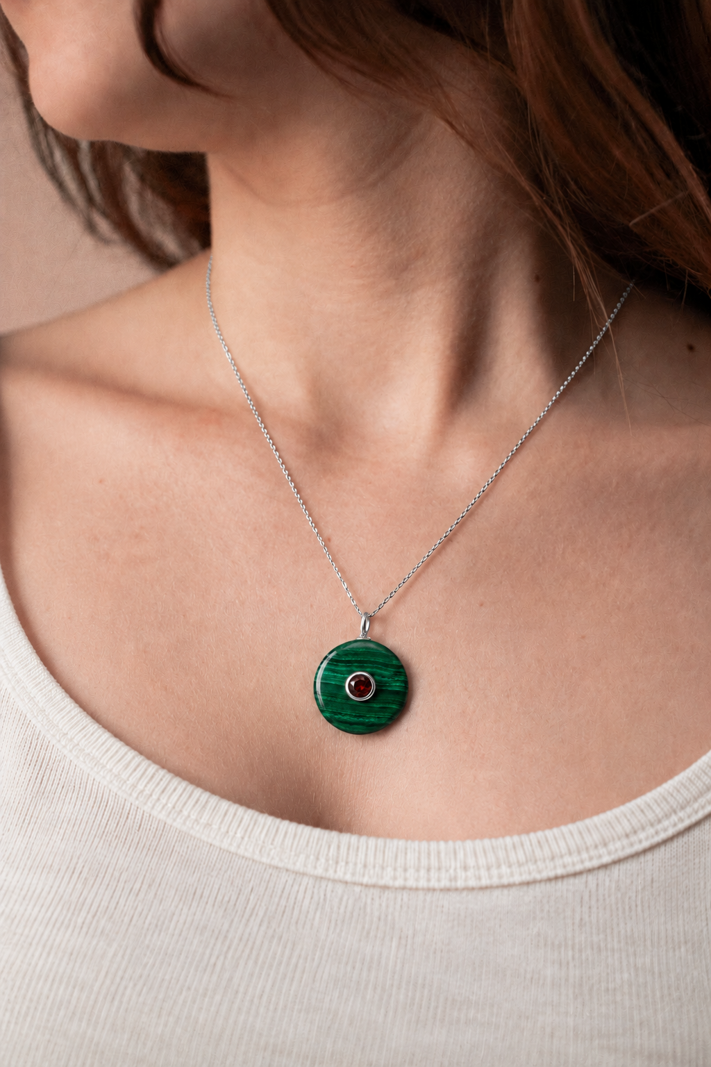 Malachite &amp; Garnet Gemstone Pendant